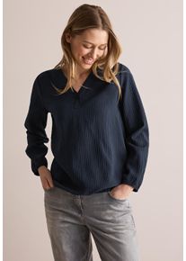 Cecil Damen Langarmbluse, blau, casual, Gr. M, unifarben, Stoff, 81% Viskose, 19% Polyamid, Blusen, mit V-Ausschnitt