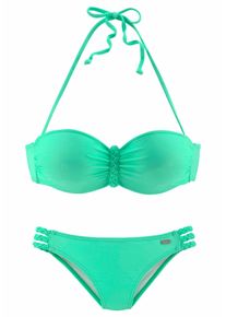 Buffalo Damen Bügel-Bandeau-Bikini, grün, Gr. 34, Flechtoptik, Polyamid, Bikini-Sets, trendiger Look, mit abnehmbaren Trägern, mit geflochtenen