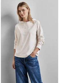 Street One Damen Kapuzenshirt, weiß, casual, Gr. 40, unifarben, Stoff, 71% Polyester, 26% Viskose, 3% Elasthan, Shirts, mit Wording