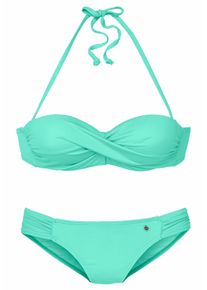s.Oliver Damen Bügel-Bandeau-Bikini, blau, Gr. 34, unifarben, Recycling-Polyamid, Bikini-Sets, mit Raffung