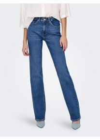 Only Damen Bootcut-Jeans "ONLEVERLY MW SWEET FLARED DNM CRO187", blau, modisch, Gr. 26, unifarben, Denim/Jeans, Obermaterial: 98% Baumwolle, 2%