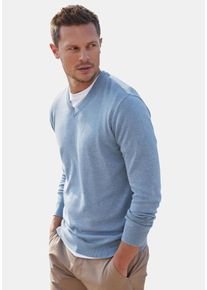 H.I.S. H.I.S Herren Strickpullover, blau, Basic, Gr. S, meliert, Feinstrick, Obermaterial: 60% Baumwolle, 40% Polyester, Pullover, mit V-Ausschnitt,