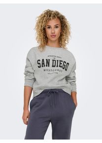 Only Damen Sweatshirt "ONLSWEAT L/S CREW OVERSIZE STATE SWT", grau, modisch, Gr. XL, bedruckt, Sweatware, Obermaterial: 60% Baumwolle, 40% Polyester,