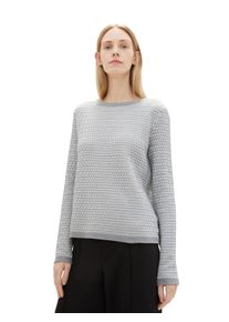 Tom Tailor Damen Rundhalspullover, grau, casual, Gr. XS, Strukturmuster, Obermaterial: 100% Baumwolle, Pullover, mit Strukturmuster