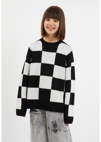 Gulliver Damen Strickpullover, schwarz-weiß, casual, Gr. 158, bedruckt, 50% Wolle, 50% Polyacryl, Pullover, mit Rundhalsausschnitt