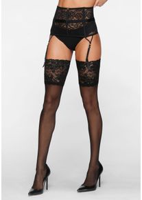 Lascana Damen Halterlose Feinstrümpfe, Gr. 32, schwarz, Polyamid, Elasthan, Socken, mit breitem Spitzenband