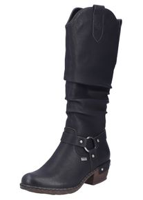 Rieker Damen Westernstiefel, Gr. 38, schwarz, Lederimitat, unifarben, modisch, Schuhe, Blockabsatz, Cowboystiefel mit wasserabweisender