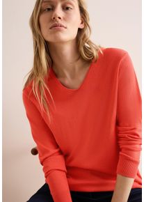Cecil Damen Strickpullover, orange, casual, Gr. XXL, unifarben, Strick, Obermaterial: 60% Baumwolle, 40% Viskose, Pullover, mit V-Ausschnitt