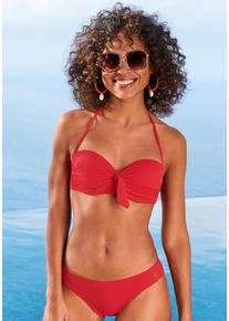 Lascana Damen Bügel-Bandeau-Bikini-Top "Cana", rot, Gr. 34, unifarben, strukturiert, Recycling-Polyamid, Bikini-Oberteile, mit Schleife vorne