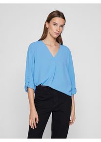 Vila Damen Blusenshirt "VIJOSA 3/4 V-NECK TOP - NOOS", blau, modisch, Gr. 34, unifarben, Jersey, Obermaterial: 100% Polyester, Shirts