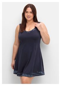 sheego Damen Badekleid "Große Größen", blau, Gr. 44, unifarben mit Farbeinsatz, Polyamid, Xtra Life LYCRA, Badeanzüge, mit fixiertem Slip und