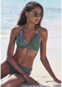 Lascana Damen Triangel-Bikini-Top "Yves", grün, Gr. 32, unifarben, Recycling-Polyamid, Bikini-Oberteile, mit edlen Zieraccessoires