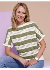 Classic Basics Damen Ajourpullover "Ajour-Pullover", grün, Gr. 46, gemustert, mehrfarbig, gestreift, 100% Polyacryl, Pullover
