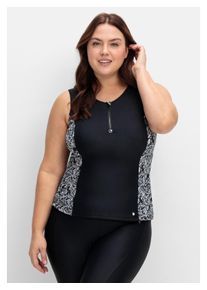 sheego Damen Tankini-Top "Große Größen", schwarz, Gr. 54, Polyamid, Xtra Life LYCRA, Bikini-Oberteile, mit Soft Cups und Front-Zipper