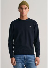 Gant Herren Rundhalspullover "CLASSIC COTTON C-NECK", blau, casual, Gr. L, unifarben, Strick, Jersey, Obermaterial: 100% Baumwolle, Pullover, Premium