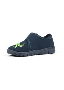 Richter Kinder Hausschuh "MAILO", Gr. 35, blau, Textil, casual, Schuhe, Klettschuh, Kindergarten Schuh mit Dino-Stickerei
