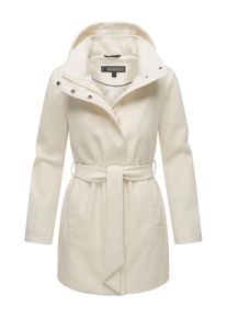 Marikoo Damen Kurzmantel "Katalinaa", weiß, Gr. M, 90% Polyester 10% Viskose, Mäntel, Eleganter Wickel Mantel mit Taillengürtel und Oversized Hood