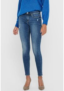 Only Damen Skinny-fit-Jeans "ONLWAUW MID SKINNY BJ114-3 NOOS", blau, casual, Gr. XL, Abriebeffekte, Denim/Jeans, Obermaterial: 64% Baumwolle, 31%