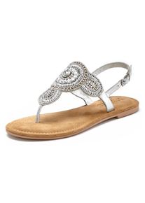 Lascana Damen Zehentrenner, Gr. 42, silber, Obermaterial: 80% Synthetik, 20% Schafsleder. Futter: 100% Schafsleder. Decksohle: 100% Ziegenleder.