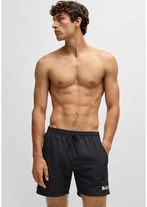 BOSS Herren Badeshorts "Starfish", schwarz, sportlich, Gr. M, unifarben mit Farbeinsatz, Microfaser, Polyester, Badehosen, mit Kontraststreifen