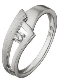 Jobo Damen Fingerring, 56, Silber 925 (Sterlingsilber), silber, Silber 925 (Sterlingsilber), Fingerringe, 925 Silber teil matt mit 1 Zirkonia