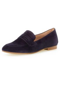 Gabor Damen Loafer, Gr. 35, blau, Ziegenveloursleder, unifarben, klassisch, Schuhe, Slipper,Businessschuh mit dezentem Blockabsatz