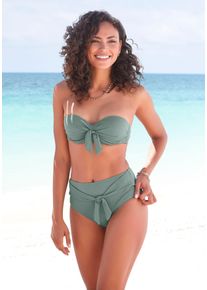 Lascana Damen Bügel-Bandeau-Bikini-Top "Cana", grün, Gr. 42, unifarben, strukturiert, Recycling-Polyamid, Bikini-Oberteile, mit Schleife vorne