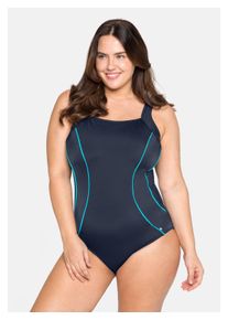 sheego Damen Badeanzug "Große Größen", blau, Gr. 58, unifarben, Polyamid, Xtra Life LYCRA, Badeanzüge, mit Powernetz-Einsatz und verstellbaren Trägern