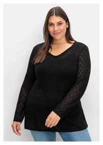 sheego Damen V-Ausschnitt-Pullover "Große Größen", schwarz, feminin, Gr. 40, unifarben, Feinstrick, Obermaterial: 55% Viskose, 45% Polyamid,