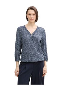 Tom Tailor Damen Blusenshirtprinted blau weiß minimal, casual, Gr. XL, Crinkleoptik, Obermaterial: 65% Polyester, 35% Viskose, Shirts, in Crinkle