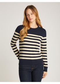 Tommy Hilfiger Damen Rundhalspullover "CO JERSEY STITCH LS C-NK SWT", blau, casual, Gr. XL, gestreift, Strick, Obermaterial: 67% Baumwolle, 33%