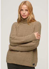 Superdry Damen Strickpullover "Slouchy Stitch Roll Neck Knit", beige, casual, Gr. XL, meliert, Strick, Obermaterial: 75% Polyacryl, 15% Polyamid, 10%