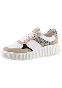 Tamaris Damen Plateausneaker, Gr. 40, beige, Leder, Textil, Lederimitat, kontrastfarbene Details, casual, Schuhe, im Material-Mix, Freizeitschuh,