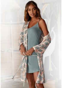 Lascana Damen Kimono, Gr. 36, beige, Baumwolle, bedruckt, Hausmäntel, in uni und Allover-Druck