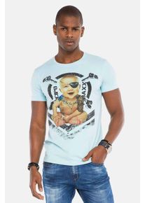 Cipo & Baxx CIPO & BAXX Herren T-Shirt "T-Shirts", blau, casual, Gr. M, bedruckt, 95% Baumwolle;5% Elasthan, Shirts, mit Baby Pirat und Label-Details, CT-485