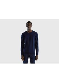 Herren Rundhalspullover, blau, casual, Gr. XS, United Colors Of Benetton, unifarben, Strick, Obermaterial: 100% Baumwolle, Pullover, mit Markenlabel