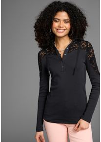 Kangaroos Damen Kapuzenshirt, schwarz, casual, Gr. 40, unifarben, kontrastfarbene Details, Rippware, Obermaterial: 100% Baumwolle. Kapuzenfutter: