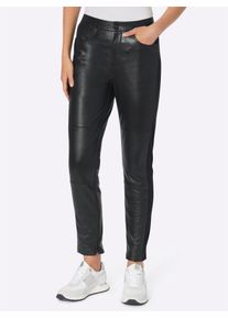 Heine Damen Lederhose, schwarz, Gr. 42, unifarben, 100% Lammnappaleder, Hosen