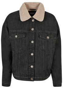 Urban Classics Damen Jeansjacke "Urban Classics Damen Ladies Oversized Sherpa Denim Jacket", schwarz, klassisch, Gr. 4XL, unifarben, 100% Baumwolle,