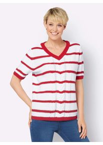 Classic Basics Damen Kurzarmpullover "Kurzarm-Pullover", rot, Gr. 52, gemustert, gestreift, 100% Polyacryl, Pullover