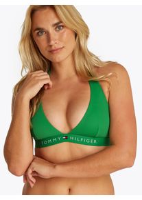 Damen Triangel-Bikini-Top "HALTER RP"radiant grün, casual, Gr. M, Tommy Hilfiger Swimwear, unifarben, Polyamid, Bikini-Oberteile, mit Logoschriftzug,