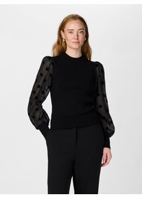 Y.A.S Damen Rundhalspullover "YASDOTME LS KNIT PULLOVER S. NOOS", schwarz, modisch, Gr. XS, unifarben, Rippstrick, Obermaterial: 52% Viskose, 26%