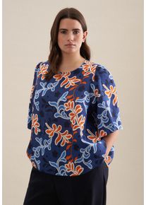 Seidensticker Damen Shirtbluse "Schwarze Rose", blau, Gr. 48, gemustert, 100% Leinen, Blusen, Kurzarm Rundhals Druck