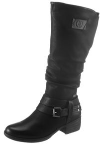 Rieker Damen Winterstiefel, Gr. 41, schwarz, Nubuklederimitat, unifarben, klassisch, Schuhe, Boots, Warmfutter, Blockabsatz, mit auffälliger Schnalle