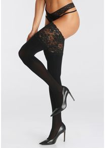 Lascana Damen Halterlose Feinstrümpfe, Gr. 32, schwarz, Polyamid, Elasthan, Socken, mit breiter Spitze in 60 DEN