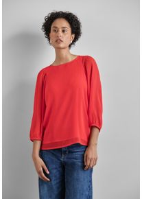 Street One Damen Chiffonbluse, rot, casual, Gr. 34, unifarben, Stoff, 100% Polyester, Blusen, Rundhalsausschnitt