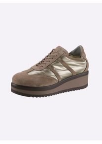 Heine Damen Schnürschuh, Gr. 37, grau, Leder, Rindsleder, Veloursleder, Synthetik, modisch, Schuhe