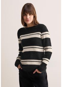 Cecil Damen Strickpullover, schwarz, casual, Gr. M, gestreift, Stoff, 55% Polyester, 45% Baumwolle, Pullover, mit U-Boot-Ausschnitt