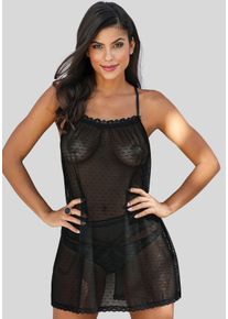 Damen Negligé, Petite Fleur Gold, Gr. 48, schwarz, Netz, Obermaterial: 90% Polyamid, 10% Elasthan, sexy, Kleider, aus Netzmaterial in Pünktchenoptik,