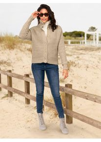 Heine Damen Strickjacke, beige, Gr. 48, unifarben, 53% Polyacryl, 18% Polyester, 18% Polyamid, 10% Wolle, 1% Elasthan, Strickjacken